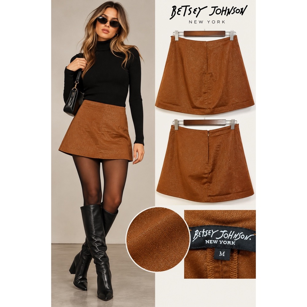 Vintage Betsey Johnson New York Brown Metallic Mini Skirt Size M Y2K